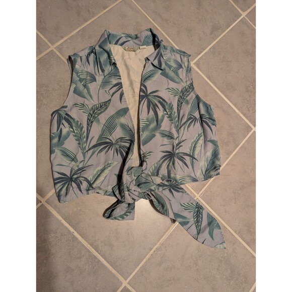 Tommy Bahama Y2K Women's 100% Silk Sleeveless Crop Tie-Front Tropical Top Sz L - Picture 2 of 10